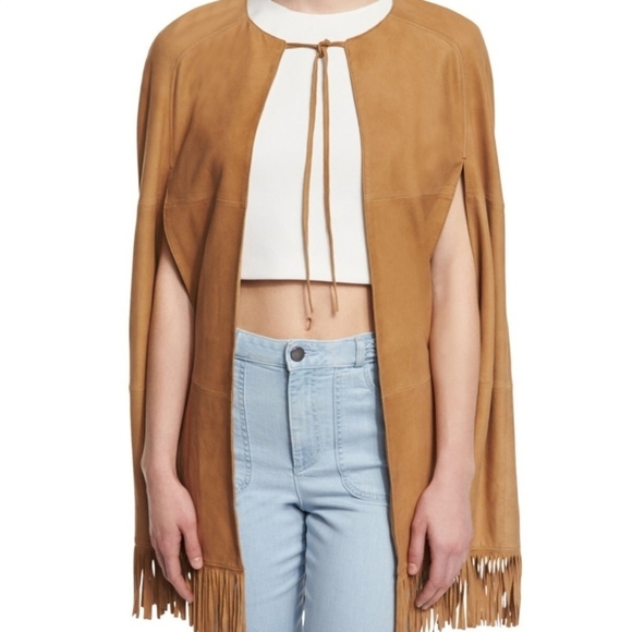 Womens Alice & Olivia Lyn Camel Goat Leather Cape Small - Picture 2 of 6